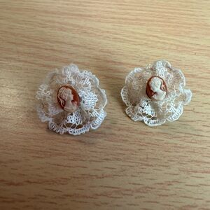 Vintage White Lace Cameo Earrings. 1 3/4”